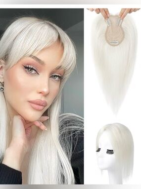 Real Human Hair Topper 10 Inch WHITE BLONDE Clip In Hair Piece NEW